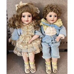 1985 Cindy McClure Forget Me Nots Dolls 16" Pair Boy & Girl Vintage Porcelain